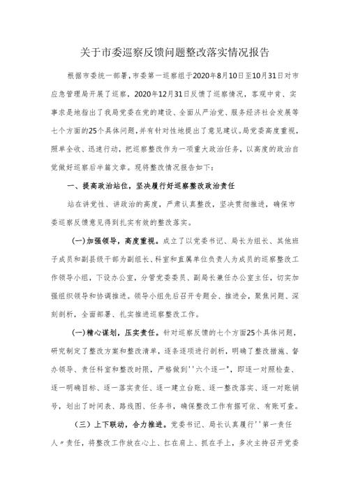 关于市委巡察反馈问题整改落实情况报告.docx