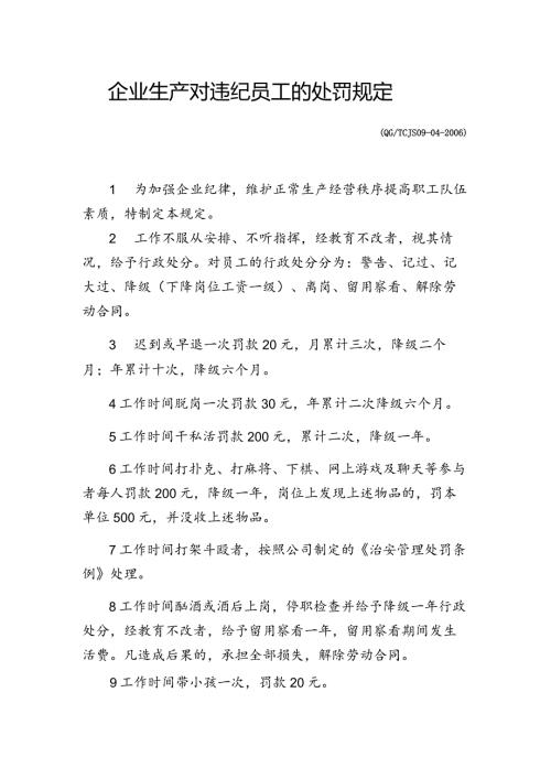 企业生产对违纪员工的处罚规定.docx