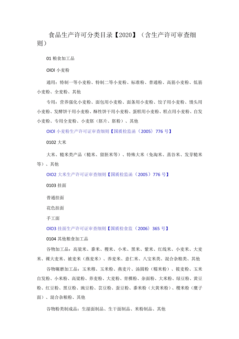 食品生产许可分类目录【2020】(含生产许可审查细则).docx_第1页
