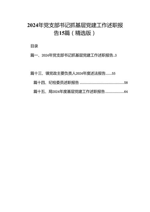 2024年党支部书记抓基层党建工作述职报告15篇（精选版）.docx
