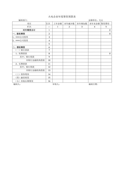 火电企业筹资预算表.docx
