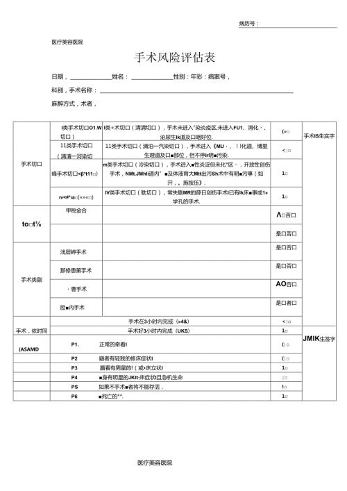 医疗机构医院手术风险评估表.docx