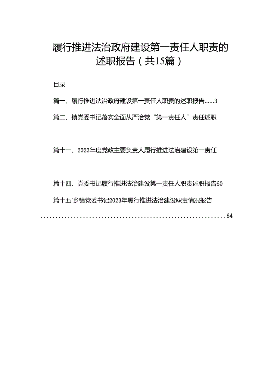 履行推进法治政府建设第一责任人职责的述职报告最新精选版【15篇】.docx_第1页