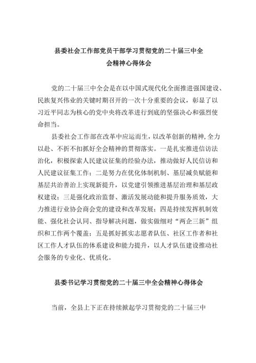 （11篇）县委社会工作部党员干部学习贯彻党的二十三中全会精神心得体会范文.docx