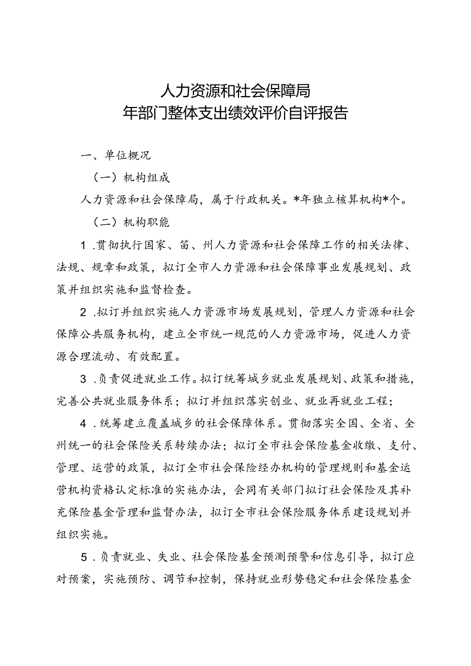 人社局年部门整体支出绩效评价自评报告.docx_第1页