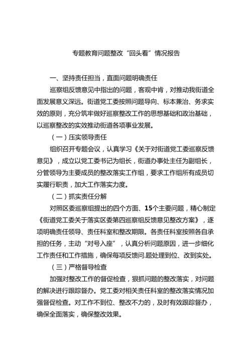 专题教育问题整改“回头看”情况报告(五篇合集）.docx