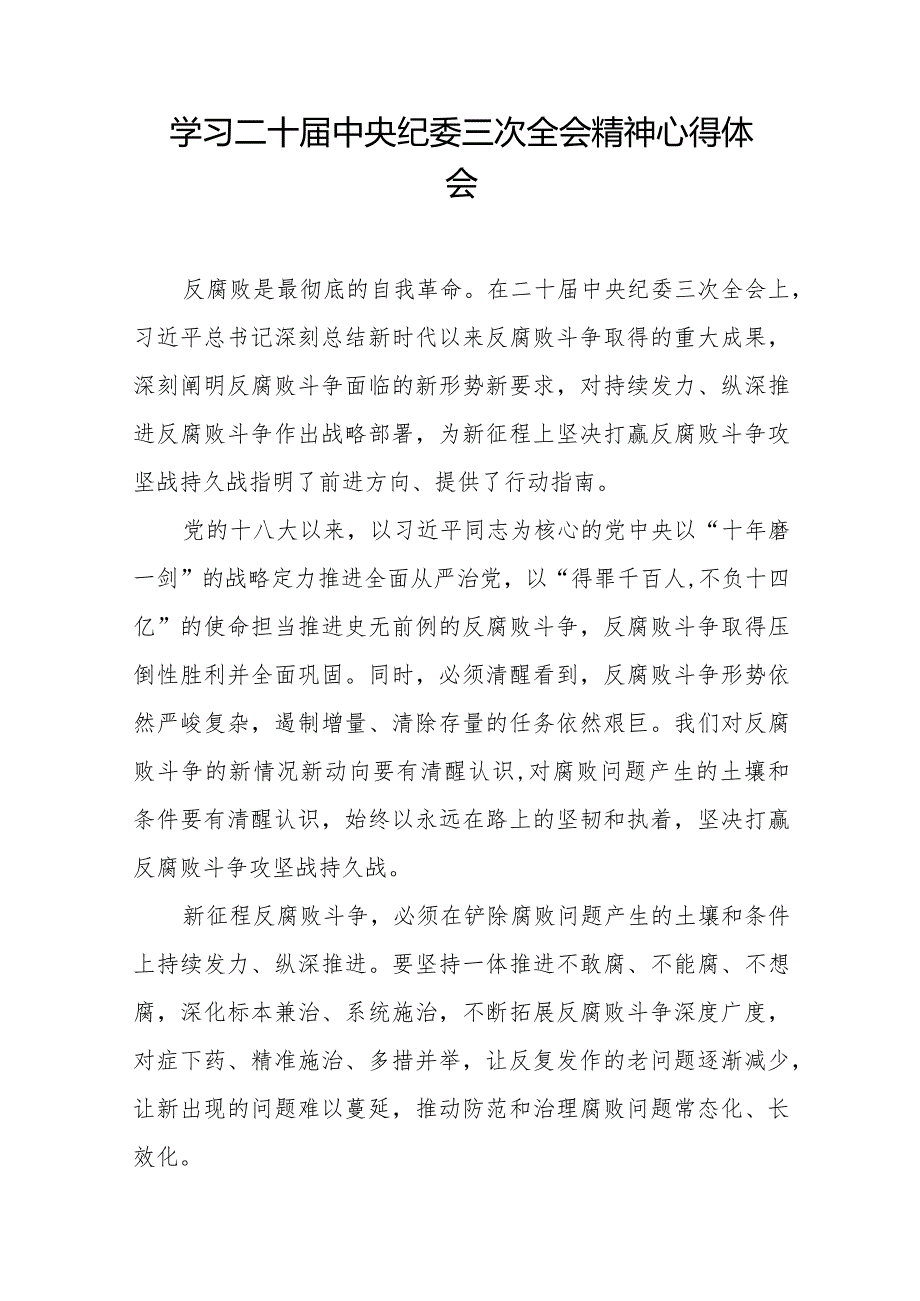 关于二十中央纪委三次全会精神的心得体会简短发言十九篇.docx_第3页