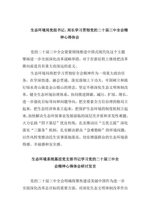生态环境局党组书记、局长学习贯彻党的二十三中全会精神心得体会8篇（最新版）.docx