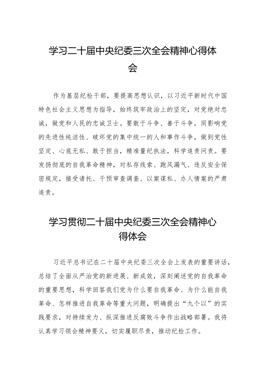 2024年二十中央纪委三次全会精神学习心得体会十九篇.docx_第1页