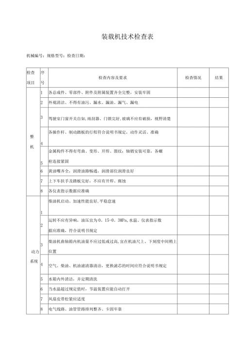 装载机技术检查表.docx