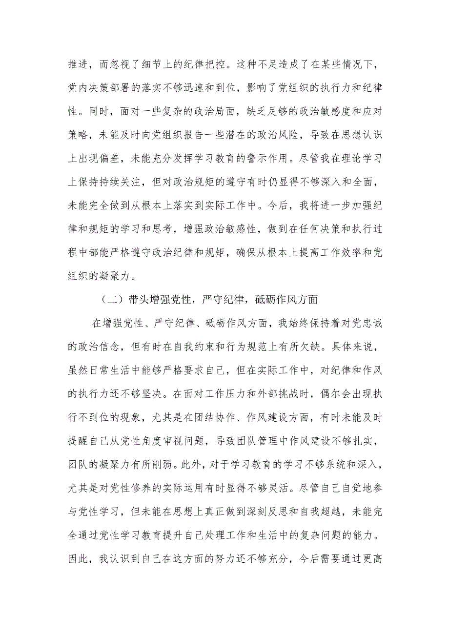2024专题民主生活个人发言材料（四个带头）范文范文两篇.docx_第2页