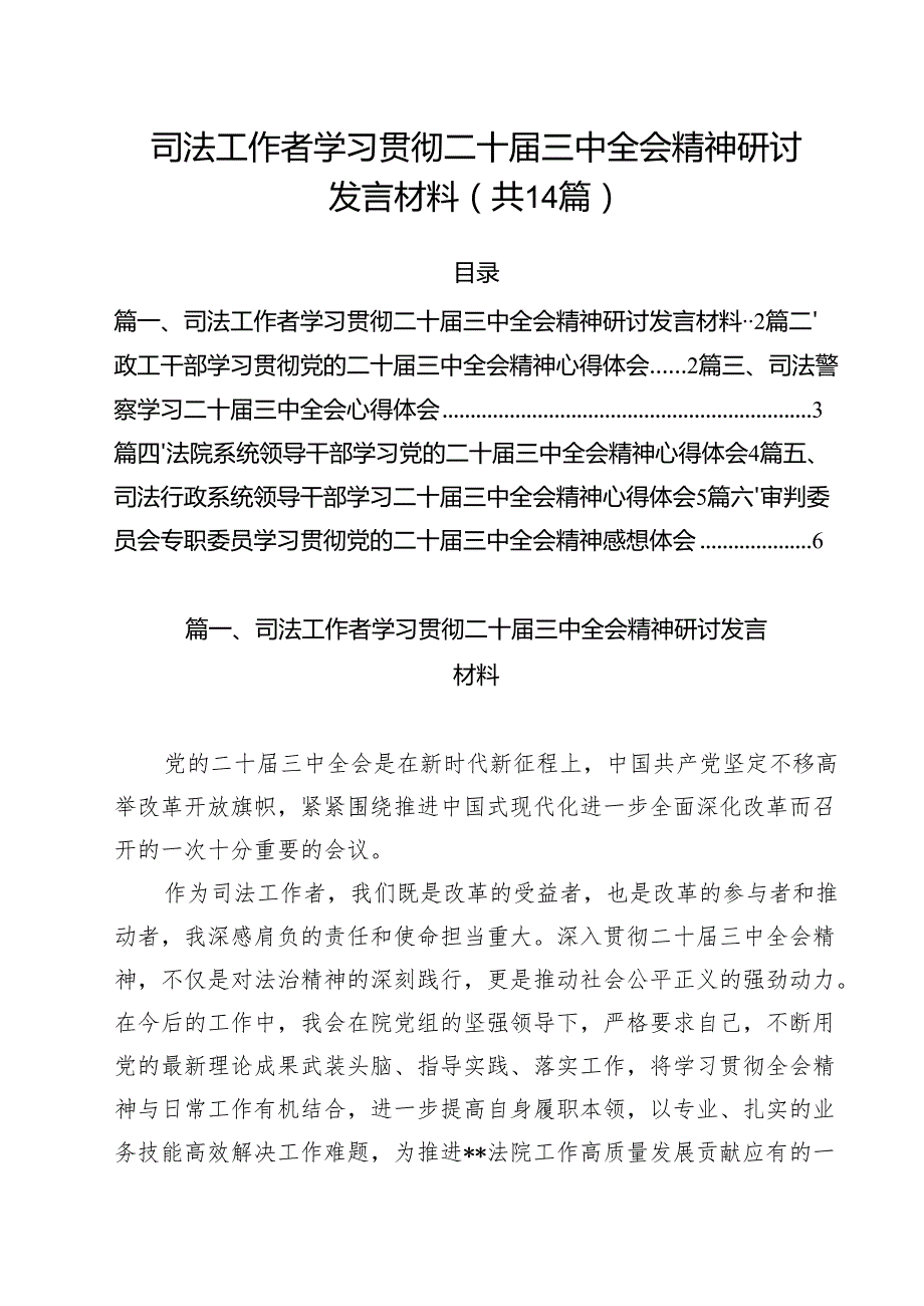 司法工作者学习贯彻二十三中全会精神研讨发言材料（共14篇）.docx_第1页