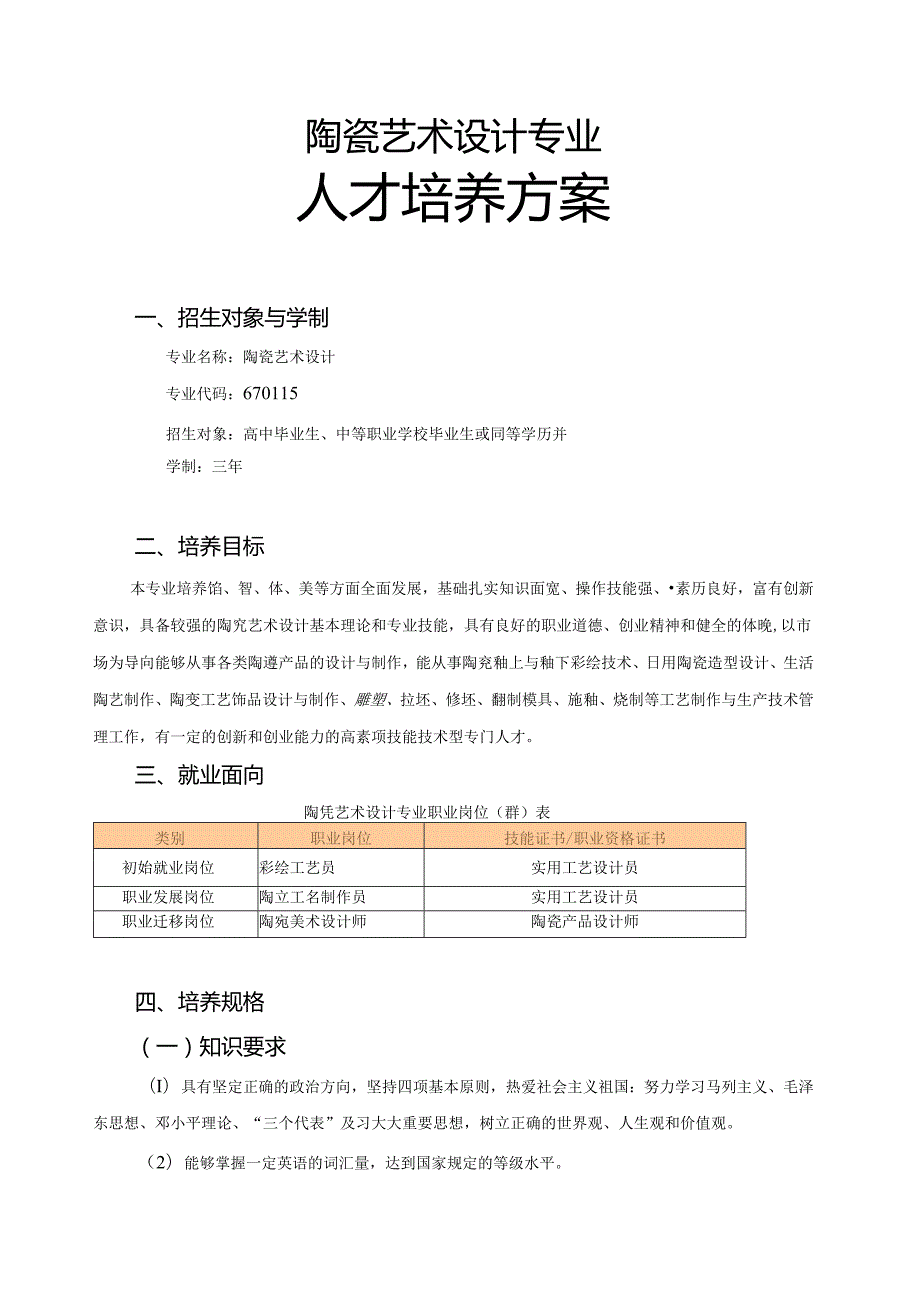 陶瓷艺术（醴陵釉下五彩）设计人才培养方案.docx_第1页