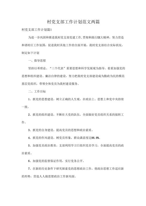 村党支部工作计划范文两篇.docx