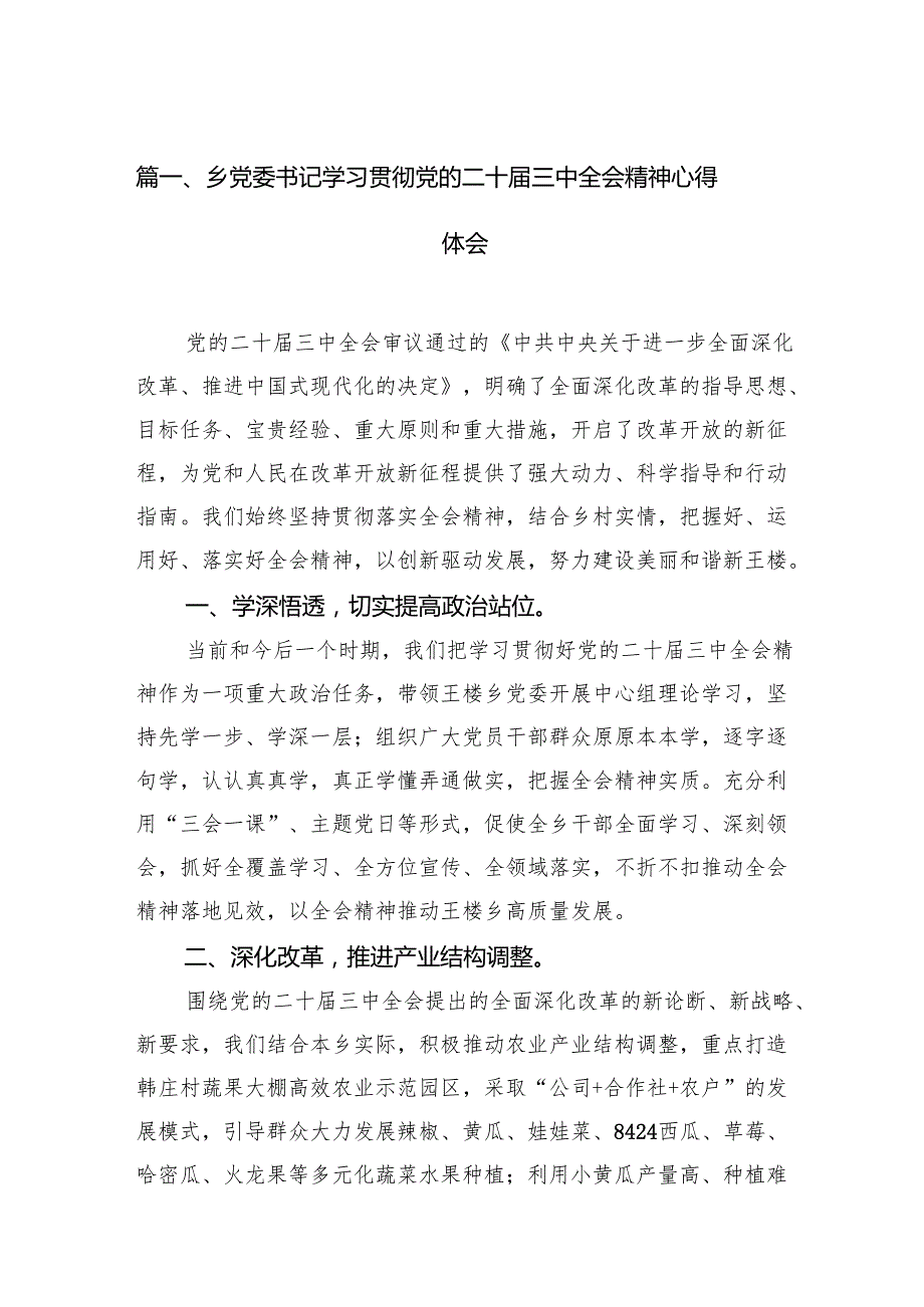 （11篇）乡党委书记学习贯彻党的二十三中全会精神心得体会合辑.docx_第2页