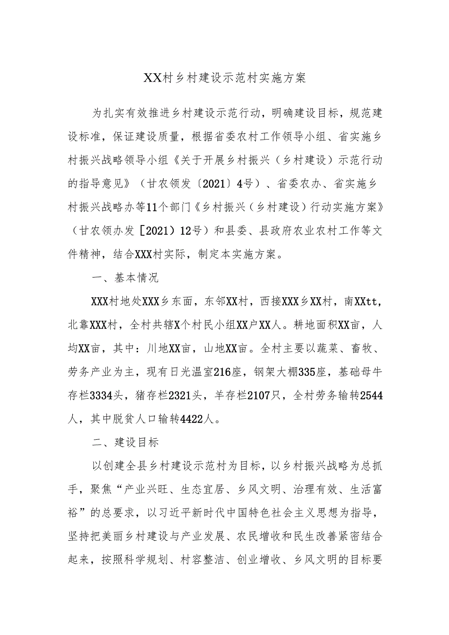 XX村乡村建设示范村实施方案.docx_第1页