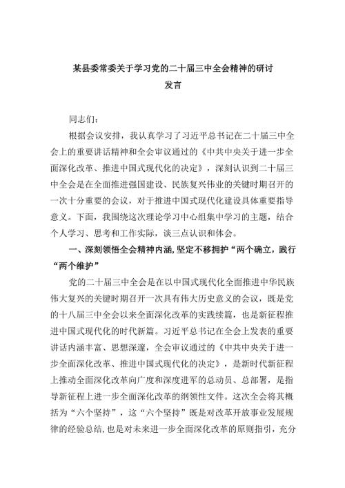 （11篇）某县委常委关于学习党的二十三中全会精神的研讨发言范文.docx