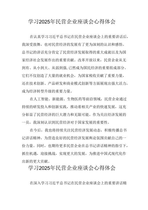 民营企业2025年学习民营企业座谈会个人心得感悟 （11份）.docx