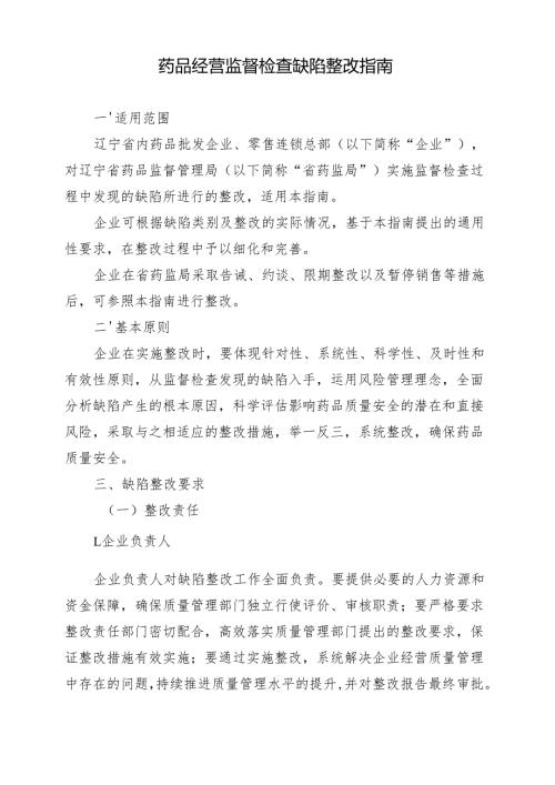 辽宁《药品经营监督检查缺陷整改指南》.docx