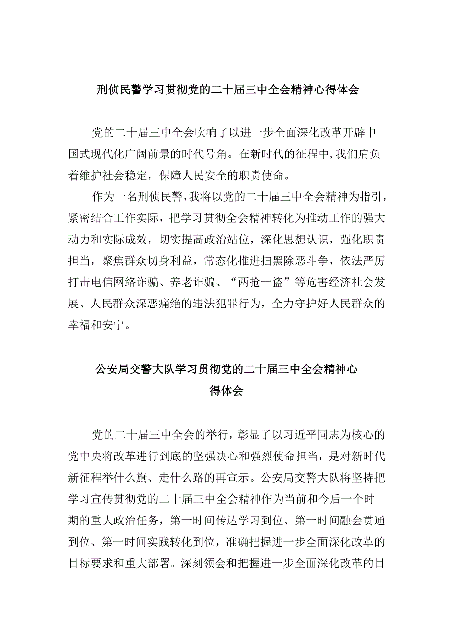 刑侦民警学习贯彻党的二十三中全会精神心得体会范文8篇（最新版）.docx_第1页