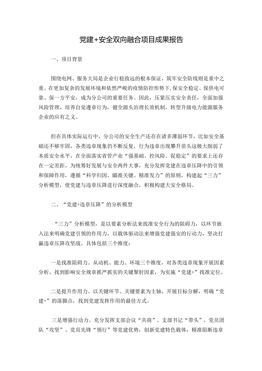 党建+安全双向融合项目成果报告.docx_第1页