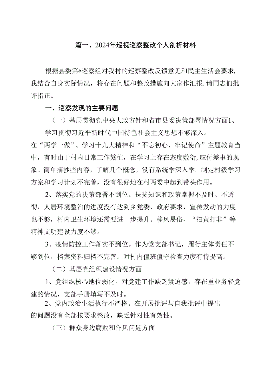 2024年巡视巡察整改个人剖析材料12篇（精选）.docx_第2页