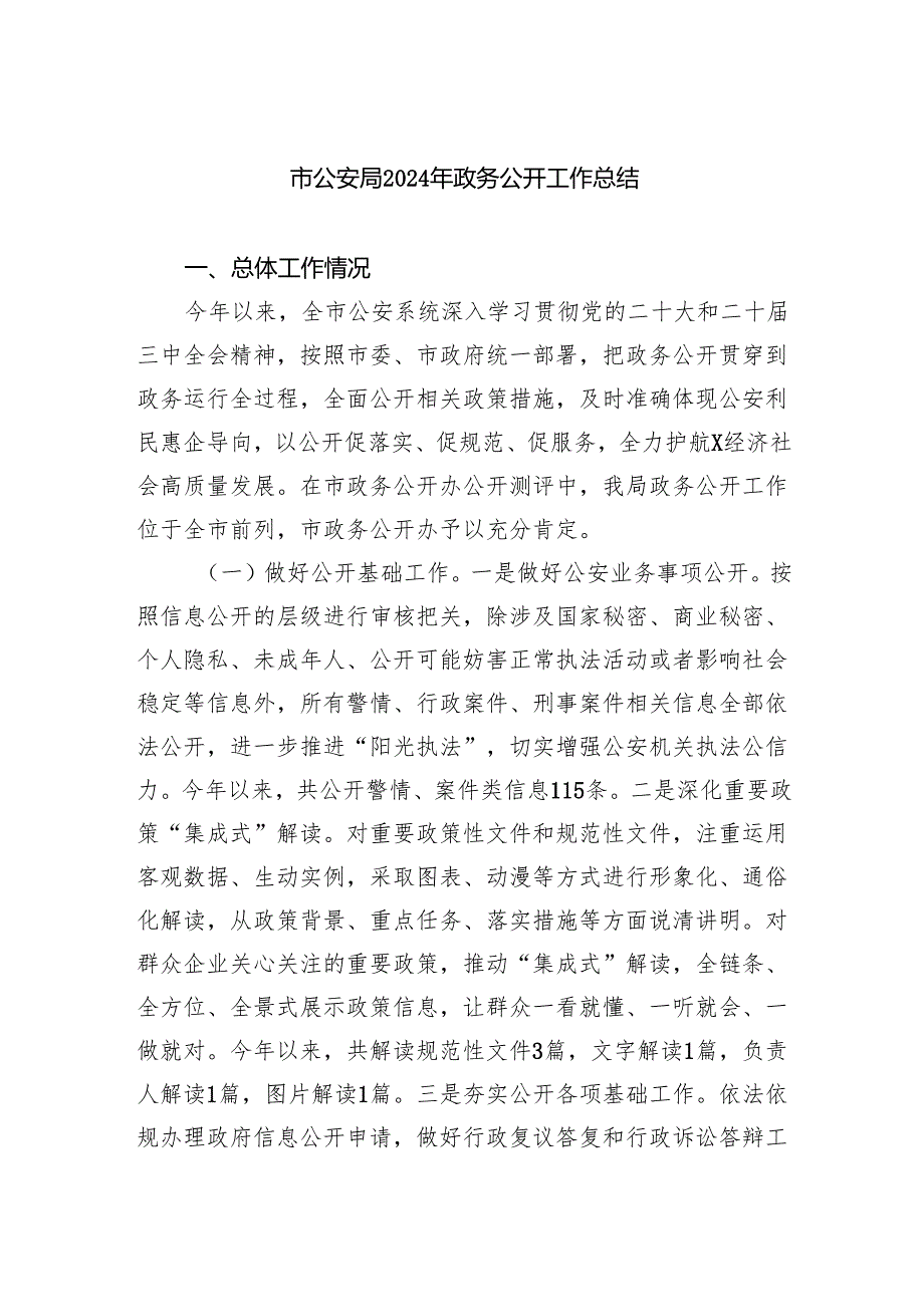 市公安局2024年政务公开工作总结.docx_第1页