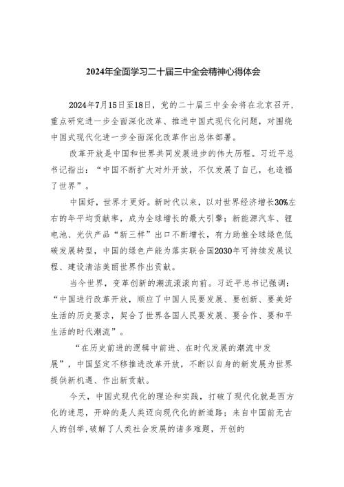 （8篇）2024年全面学习二十三中全会精神心得体会范文.docx