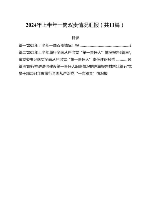 (11篇)2024年上半年一岗双责情况汇报（精选）.docx