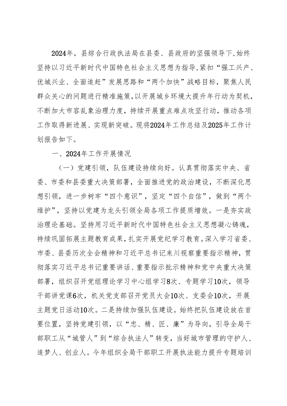 综合行政执法局2024年工作总结及2025年工作计划.docx_第1页