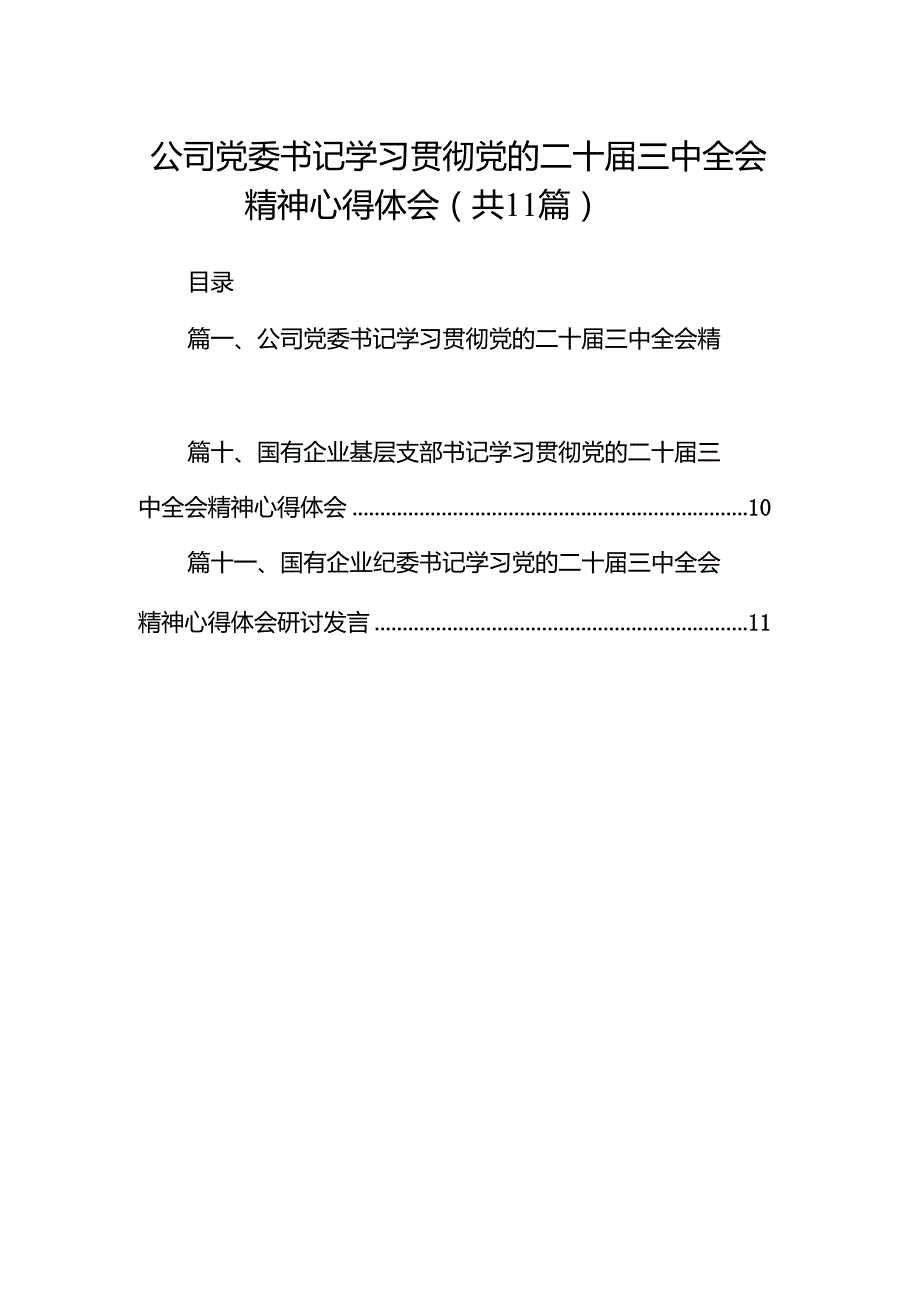 （11篇）公司党委书记学习贯彻党的二十三中全会精神心得体会范文.docx_第1页