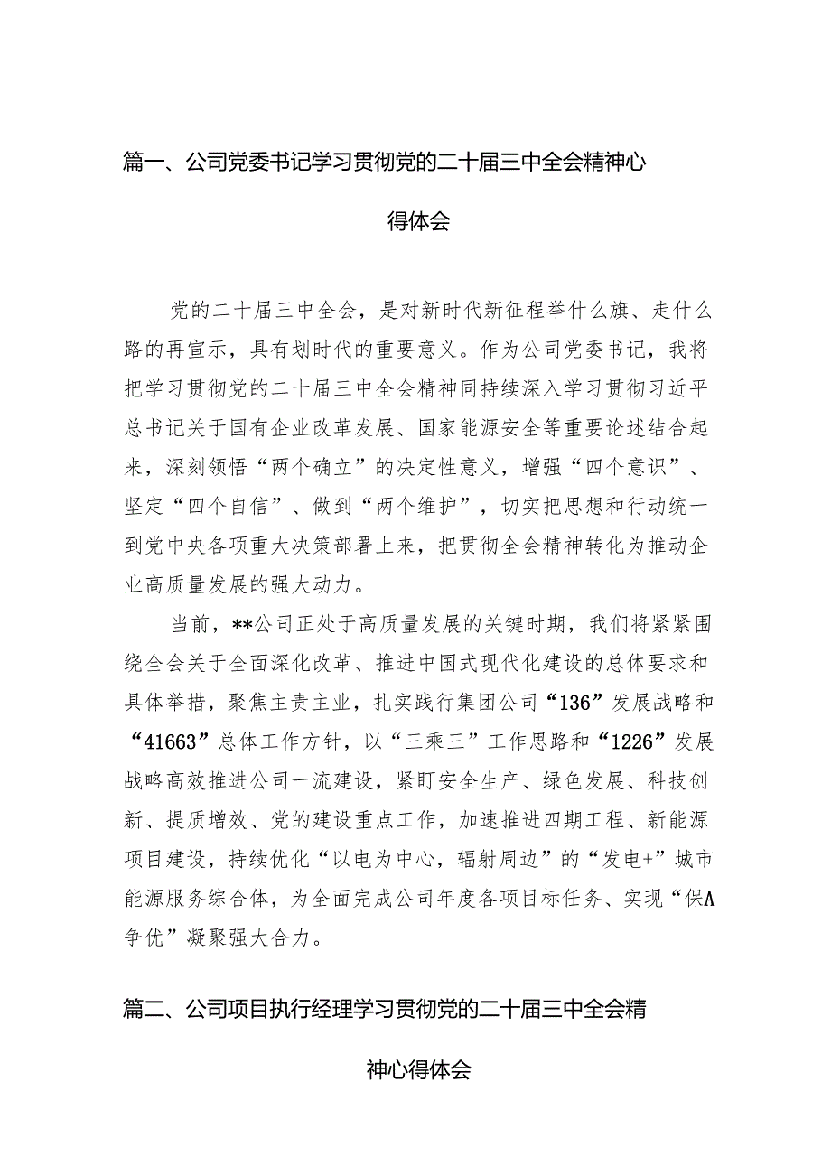 （11篇）公司党委书记学习贯彻党的二十三中全会精神心得体会范文.docx_第2页