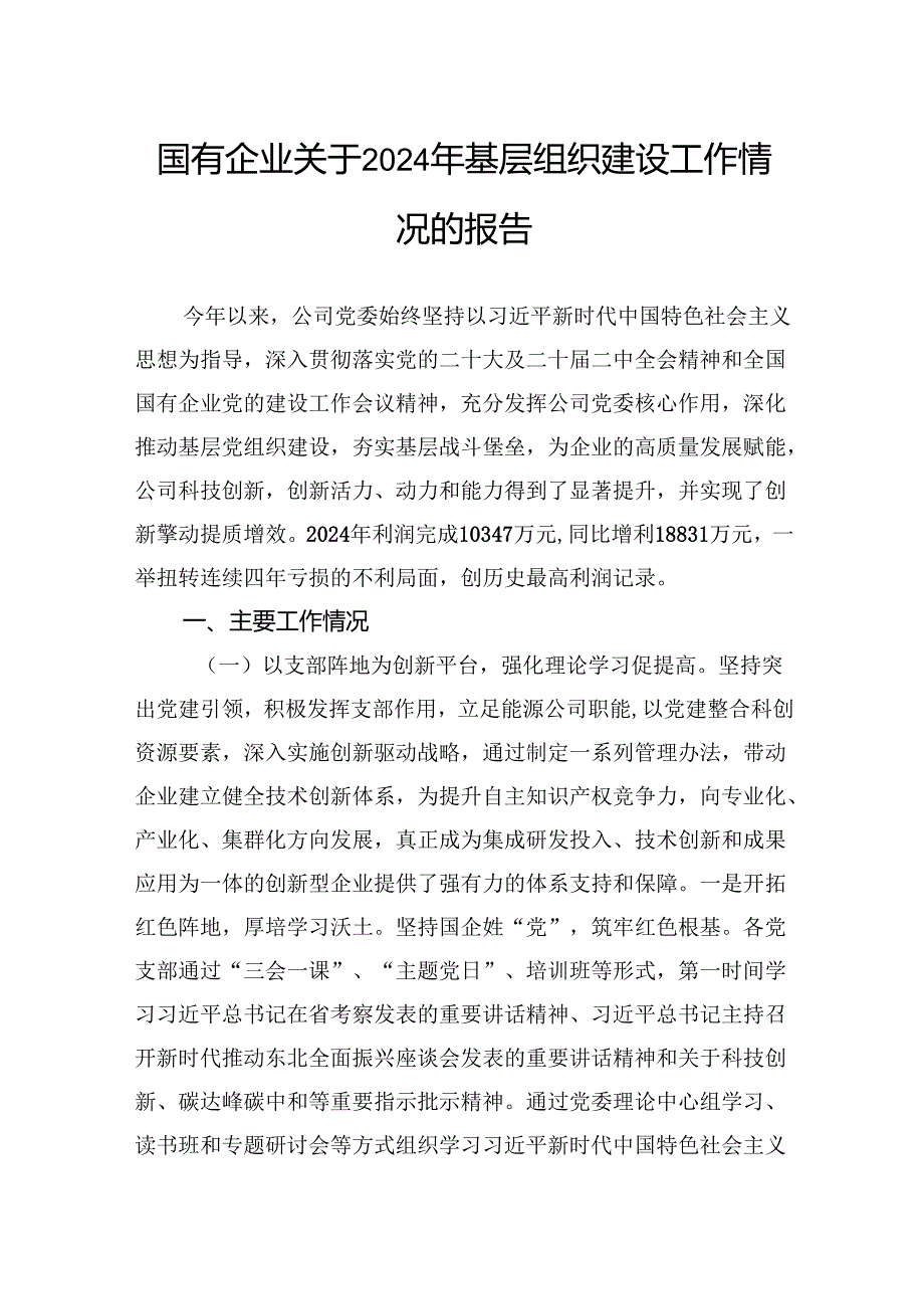 国有企业关于2024年基层组织建设工作情况的报告.docx_第1页