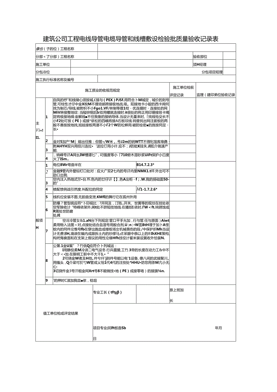 建筑公司工程电线导管电缆导管和线槽敷设检验批质量验收记录表.docx_第1页