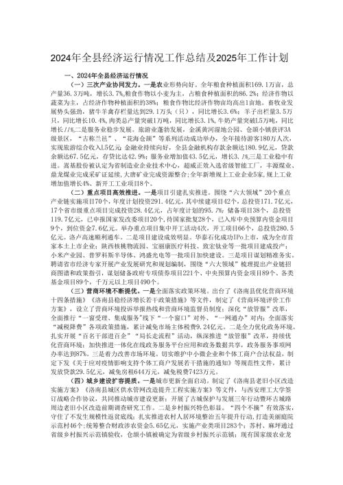 2024年全县经济运行情况工作总结及2025年工作计划.docx