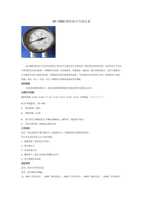 ＡF100X型经济小巧差压表.docx