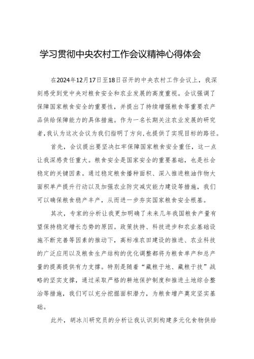 农村农业部开展学习贯彻2024年中央农村工作会议精神的心得体会八篇.docx
