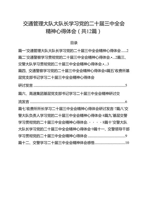 交通管理大队大队长学习党的二十三中全会精神心得体会（共12篇）.docx