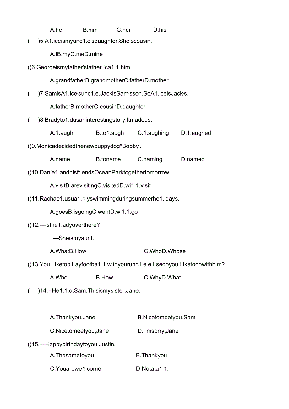 测验1UnitoneFamilyandrelatives.docx_第3页