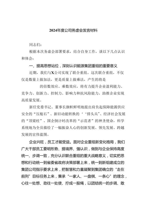 2024公司务虚会发言材料（共10篇）.docx