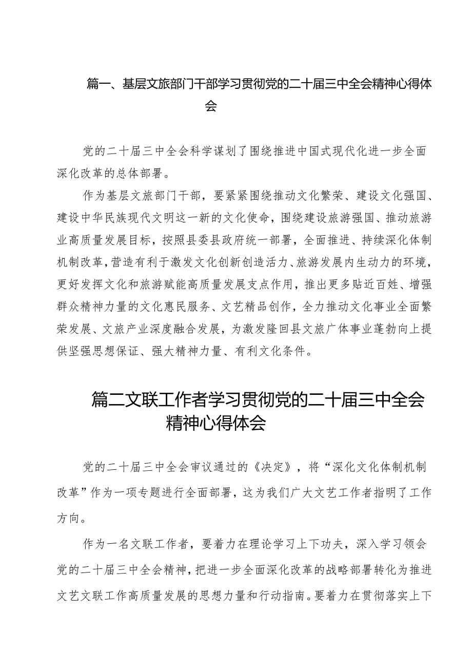 基层文旅部门干部学习贯彻党的二十三中全会精神心得体会12篇（详细版）.docx_第2页