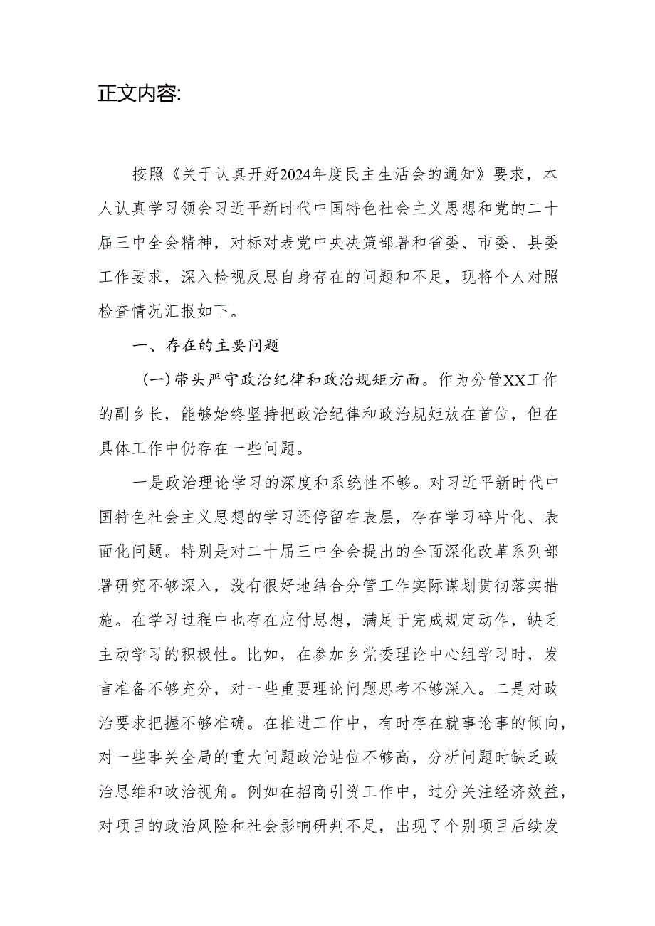 副乡镇长2024民主生活会个人对照检查材料（四个带头）.docx_第2页