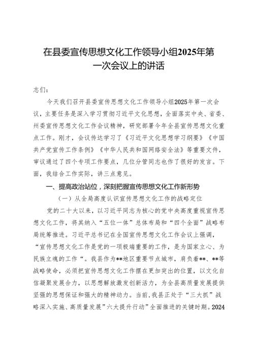 在县委宣传思想文化工作领导小组2025年第一次会议上的讲话.docx