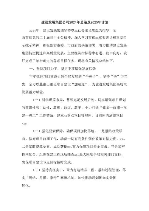 建设发展集团公司2024年总结及2025年计划.docx