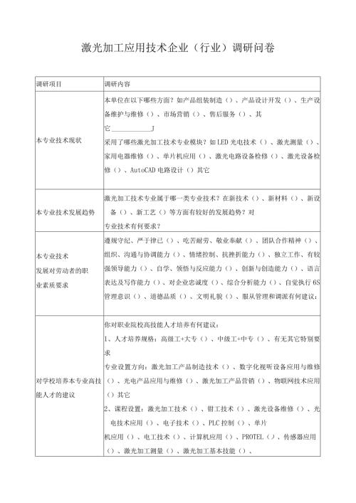 激光加工应用技术企业（行业）调研问卷.docx