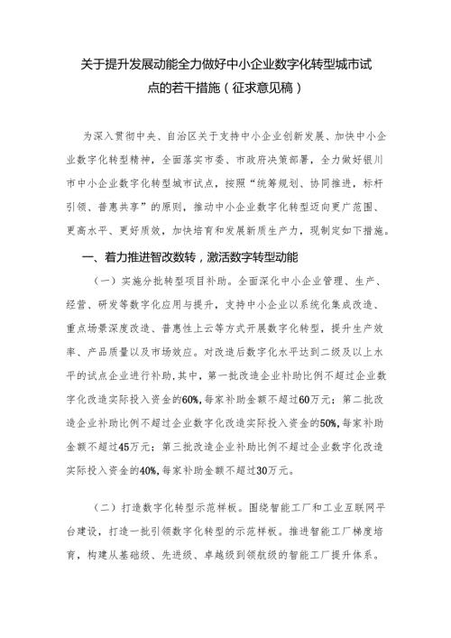 关于提升发展动能全力做好中小企业数字化转型城市试点的若干措施（征求意见稿）.docx