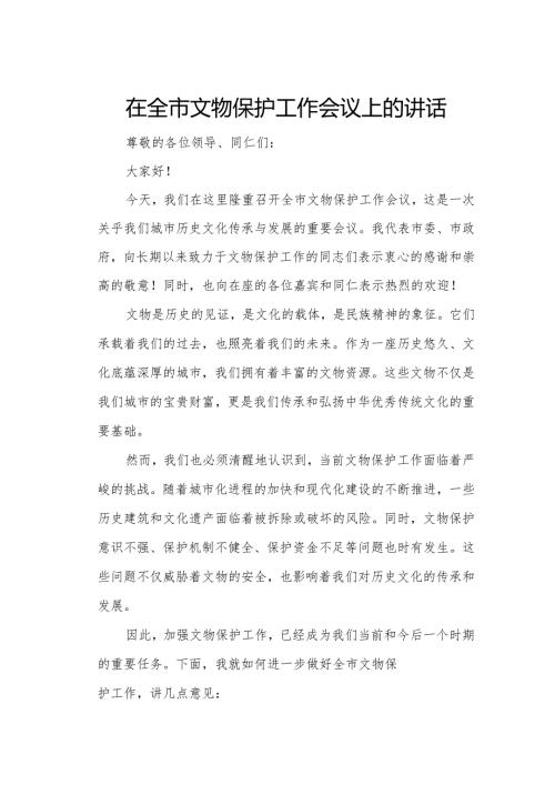 在全市文物保护工作会议上的讲话.docx