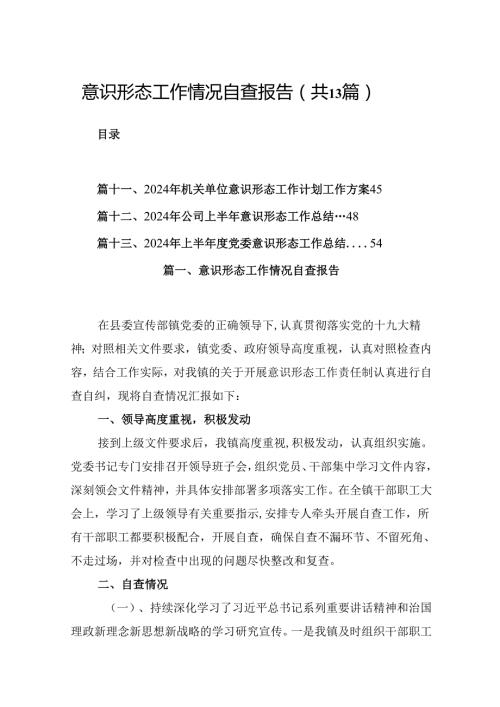 意识形态工作情况自查报告优选13篇.docx