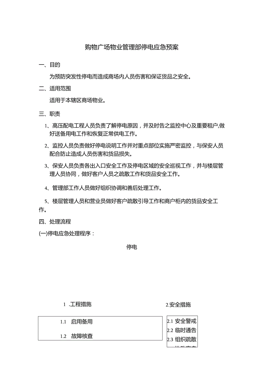 购物广场物业管理部停电应急预案.docx_第1页