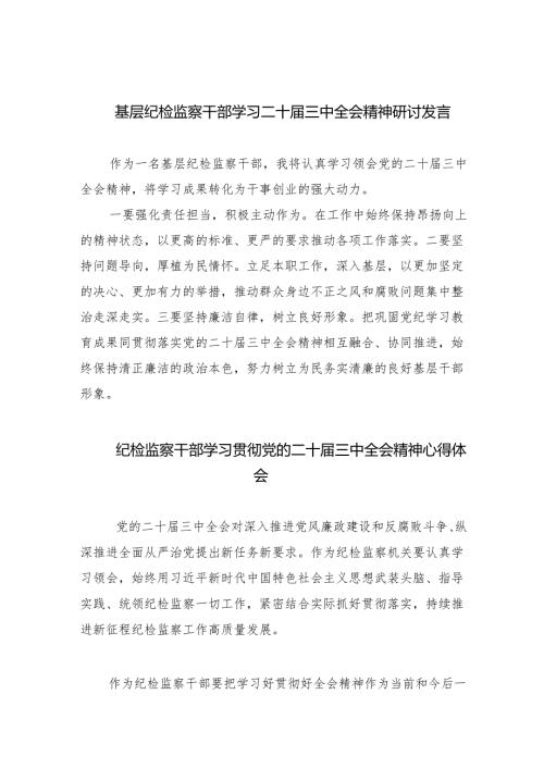 （9篇）基层纪检监察干部学习二十三中全会精神研讨发言（最新版）.docx